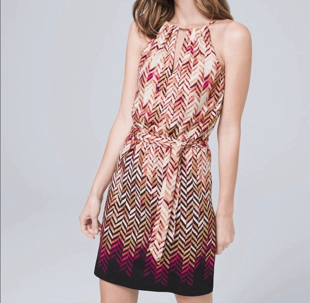 White House Black Market Sz L Dress Stretch Geometric Multicolor Office Preppy